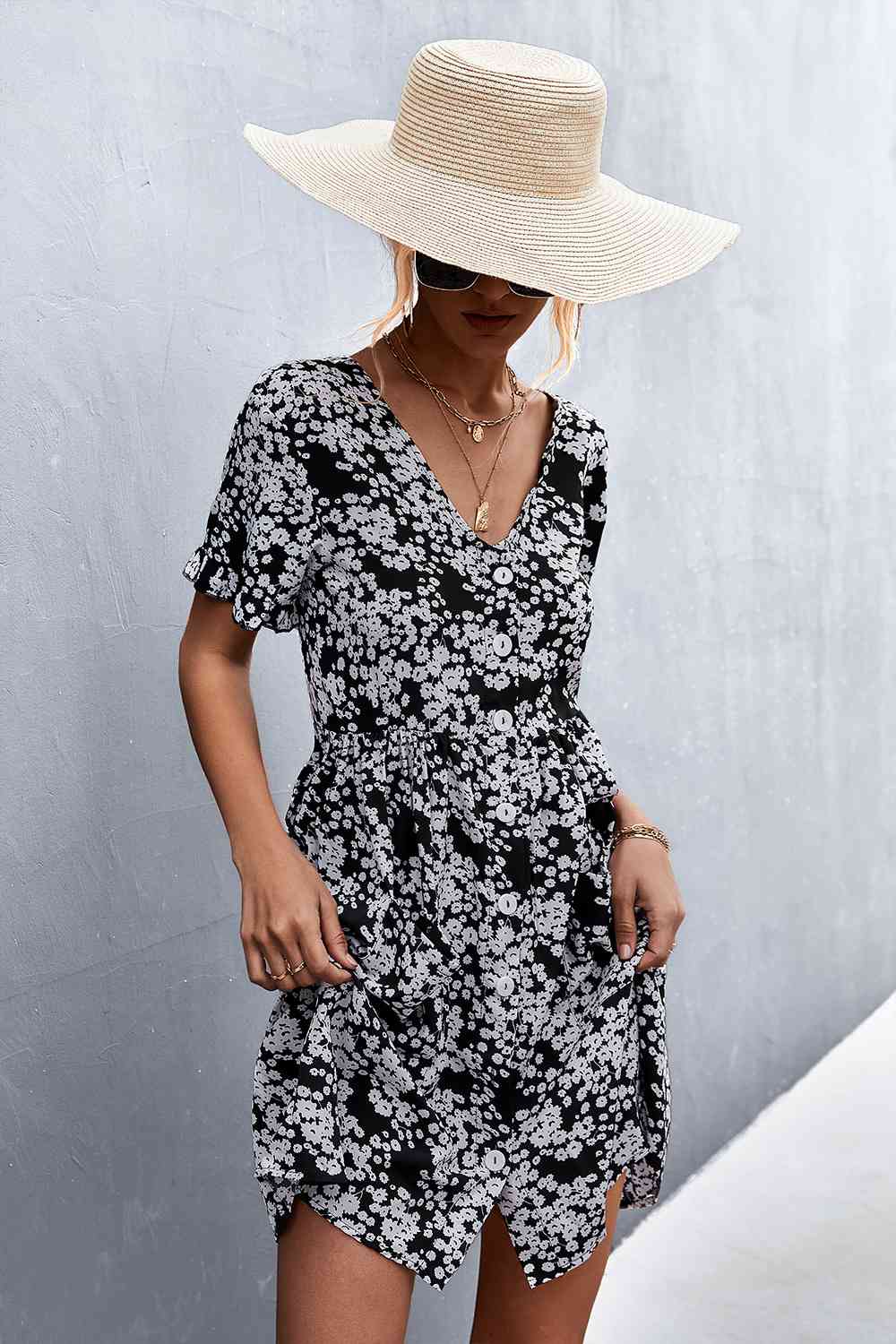 Printed Button down Pocketed Dress -BazaarBey - www.shopbazaarbey.com