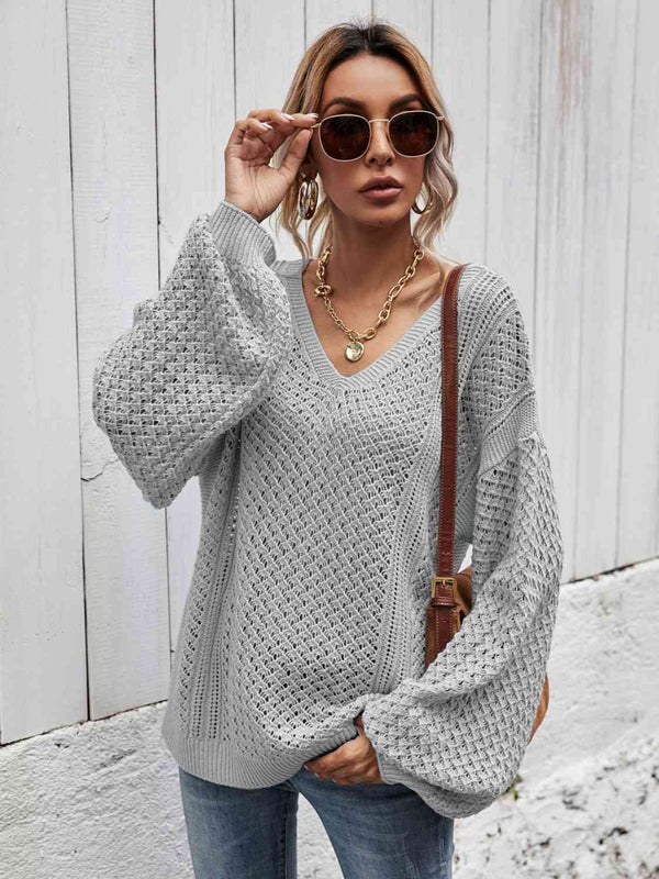 BazaarBey V-Neck Dropped Shoulder Sweater Bazaarbey