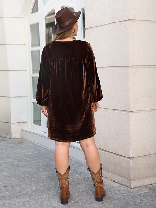 Plus Size V-Neck Balloon Sleeves Dress -BazaarBey - www.shopbazaarbey.com