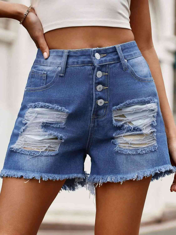 Raw Hem Denim Shorts with Pockets Bazaarbey