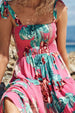 Floral Smocked Tie-Shoulder Tiered Dress -BazaarBey - www.shopbazaarbey.com