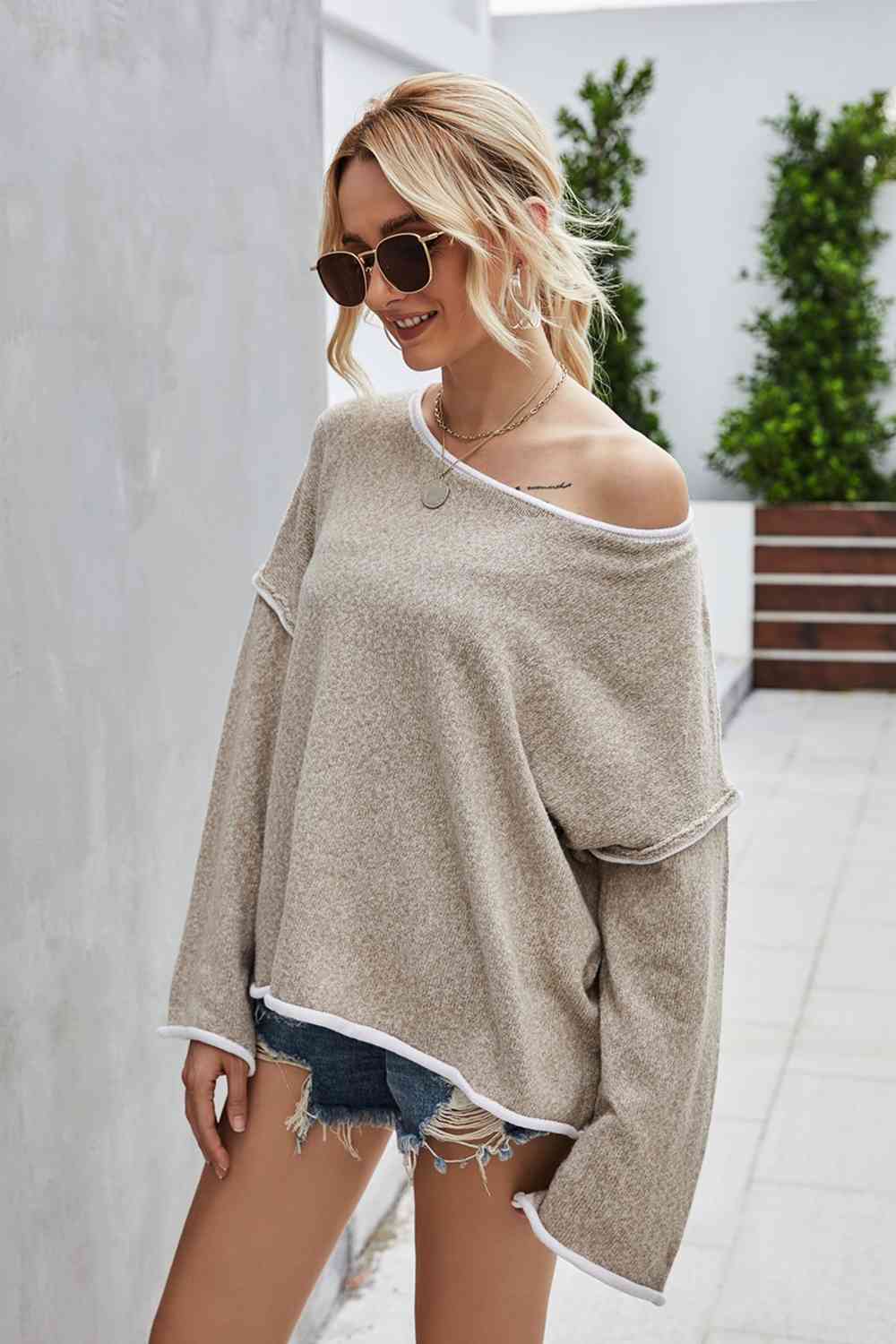 Round Neck Dropped Shoulder Sweater Bazaarbey
