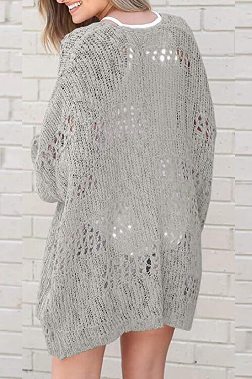 Openwork Open Front Long Sleeve Cardigan Bazaarbey