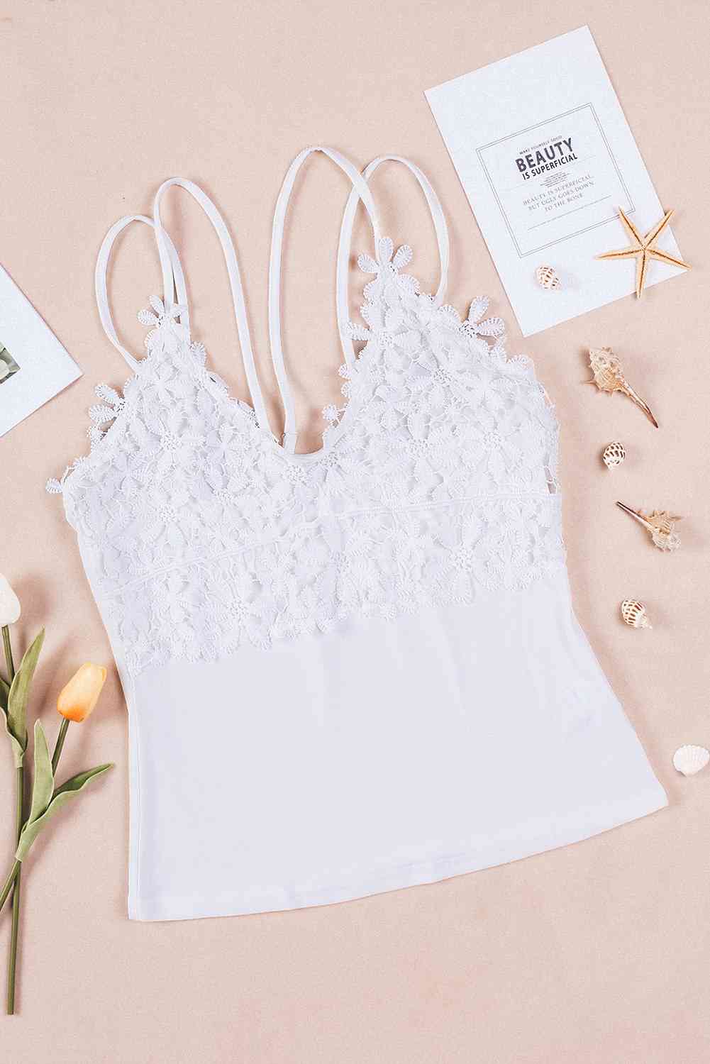Lace Double Spaghetti Strap Cami Top Bazaarbey
