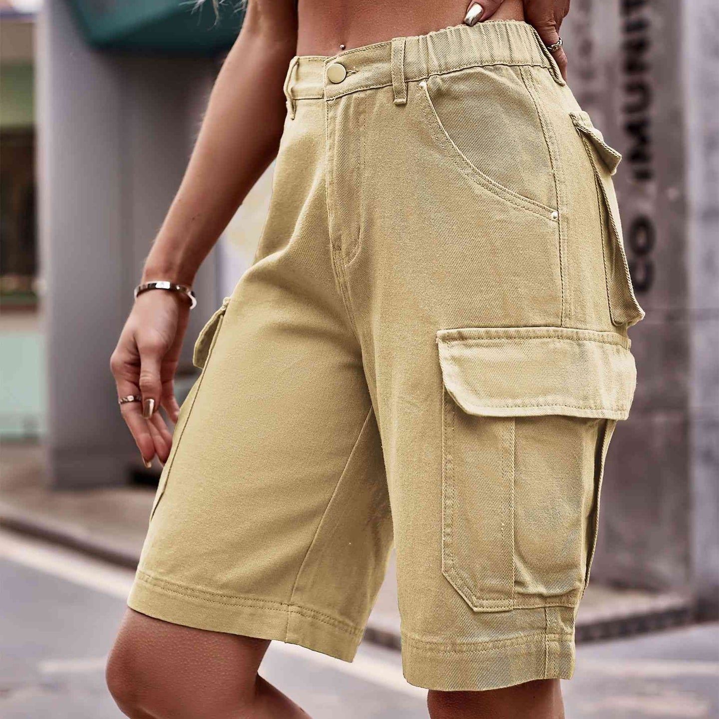 Denim Cargo Shorts with Pockets Bazaarbey