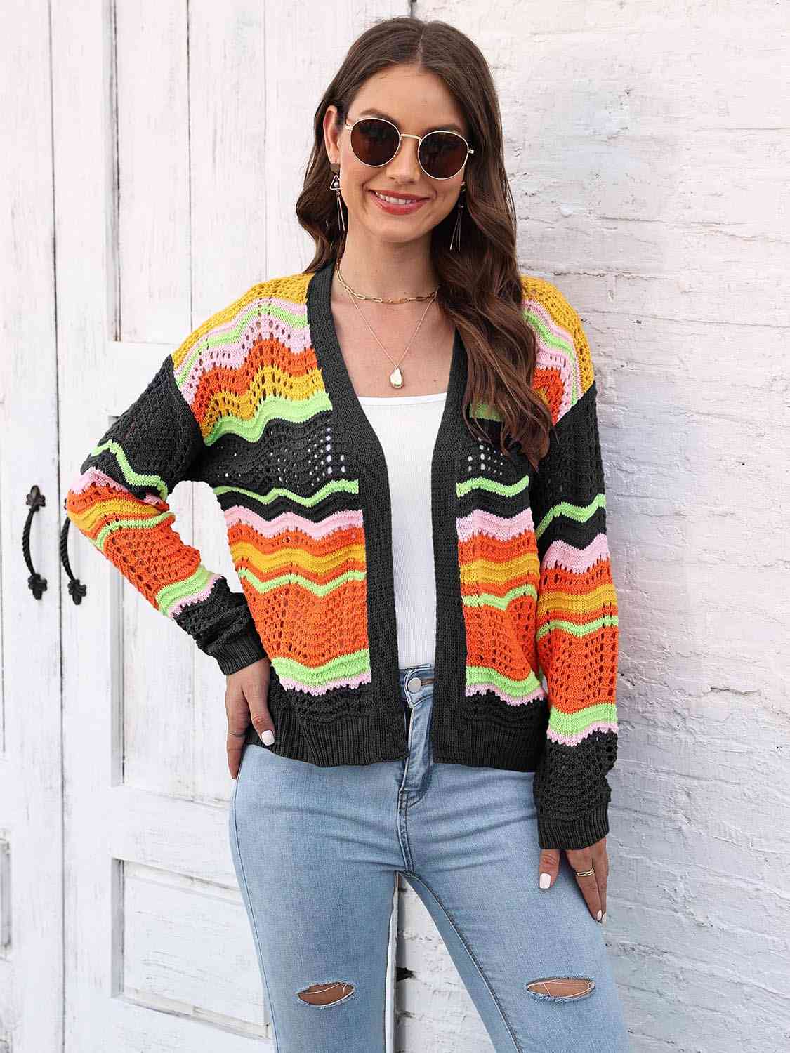 Open Front Openwork Cardigan Trendsi
