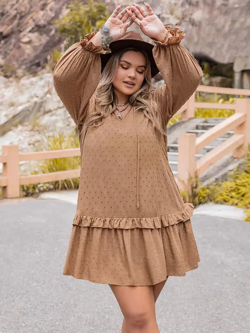 Plus Size Dot Flounce Sleeve Mini Dress -BazaarBey - www.shopbazaarbey.com