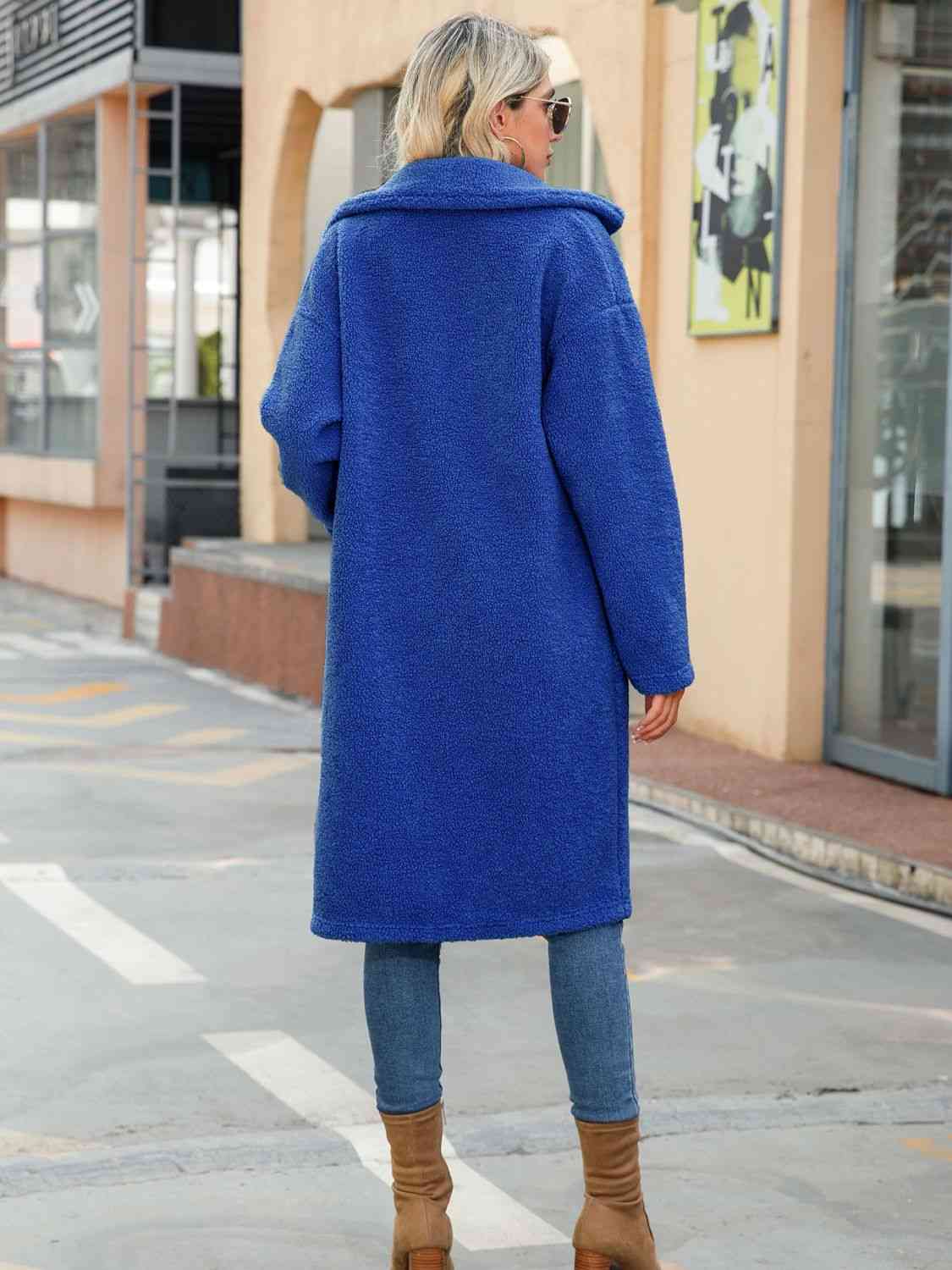 Collared Neck Button Down Coat Trendsi