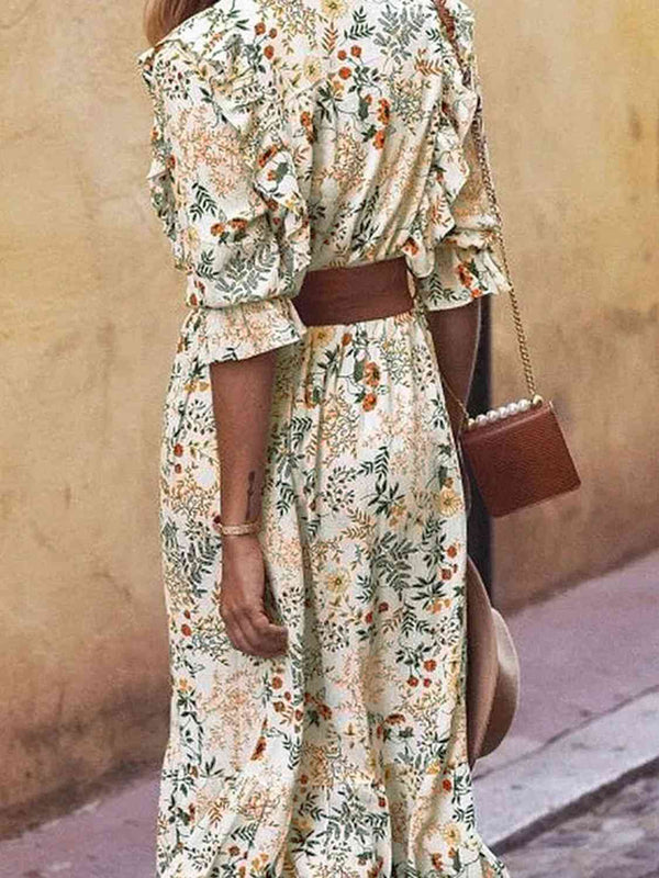 Floral Cutout Flounce Sleeve Dress -BazaarBey - www.shopbazaarbey.com