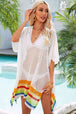 Rainbow Stripe Openwork Slit Cover-Up Bazaarbey