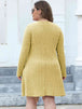 Plus Size Ribbed Buttoned V-Neck Long Sleeve Dress -BazaarBey - www.shopbazaarbey.com
