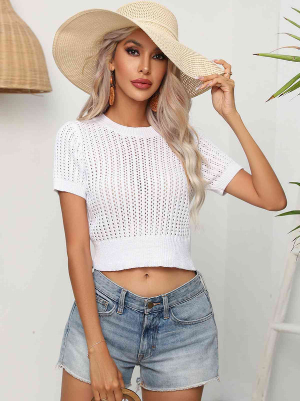 BazaarBey Round Neck Short Sleeve Knit Top 