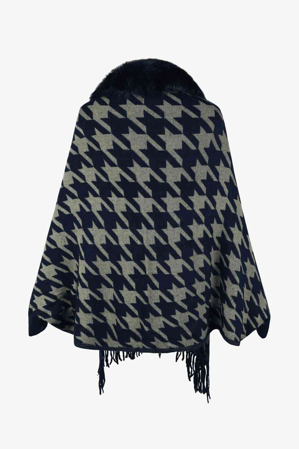 Houndstooth Fringe Hem Poncho Bazaarbey
