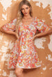 Floral Print V-Neck Short Sleeve Frill Trim Mini Dress -BazaarBey - www.shopbazaarbey.com