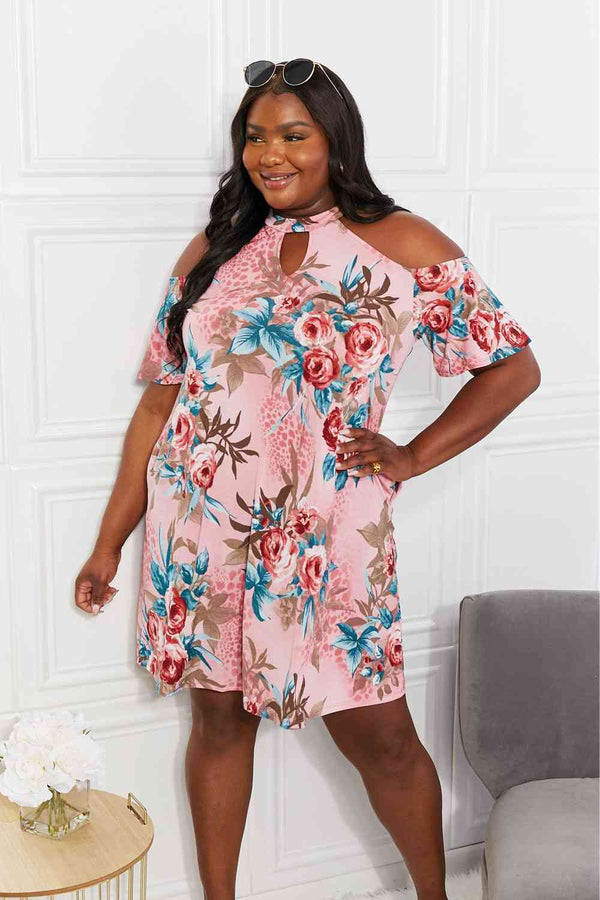 Sew In Love Full Size Fresh-Cut Flowers Cold-Shoulder Dress -BazaarBey - www.shopbazaarbey.com