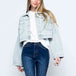 Cropped Collared Neck Dropped Shoulder Denim Jacket Bazaarbey