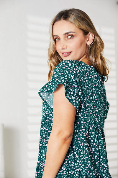 Short Flounce Sleeve Tiered Dress -BazaarBey - www.shopbazaarbey.com