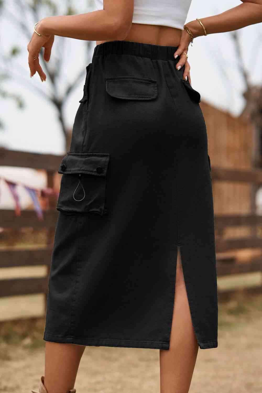 Drawstring Waist Slit Denim Skirt Bazaarbey