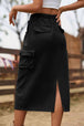 Drawstring Waist Slit Denim Skirt Bazaarbey