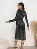 Plaid Long Sleeve Slit Dress -BazaarBey - www.shopbazaarbey.com
