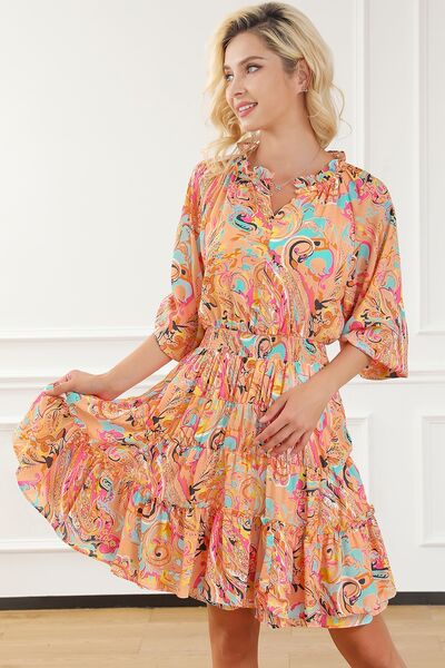 Printed Smocked Frill Tiered Dress -BazaarBey - www.shopbazaarbey.com
