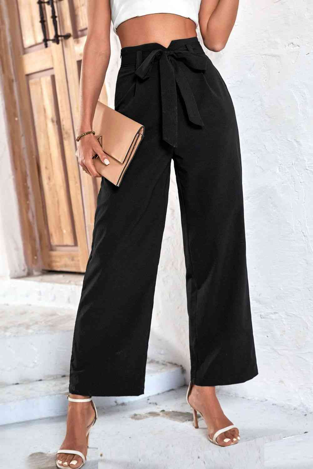 Belted High-Rise Wide Leg Pants Bazaarbey