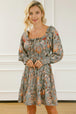 Printed Smocked Lantern Sleeve Tiered Dress -BazaarBey - www.shopbazaarbey.com