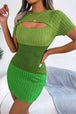Color Block Cutout Short Sleeve Sweater Dress -BazaarBey - www.shopbazaarbey.com