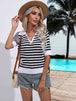 Striped  Half Sleeve Knit Top Trendsi