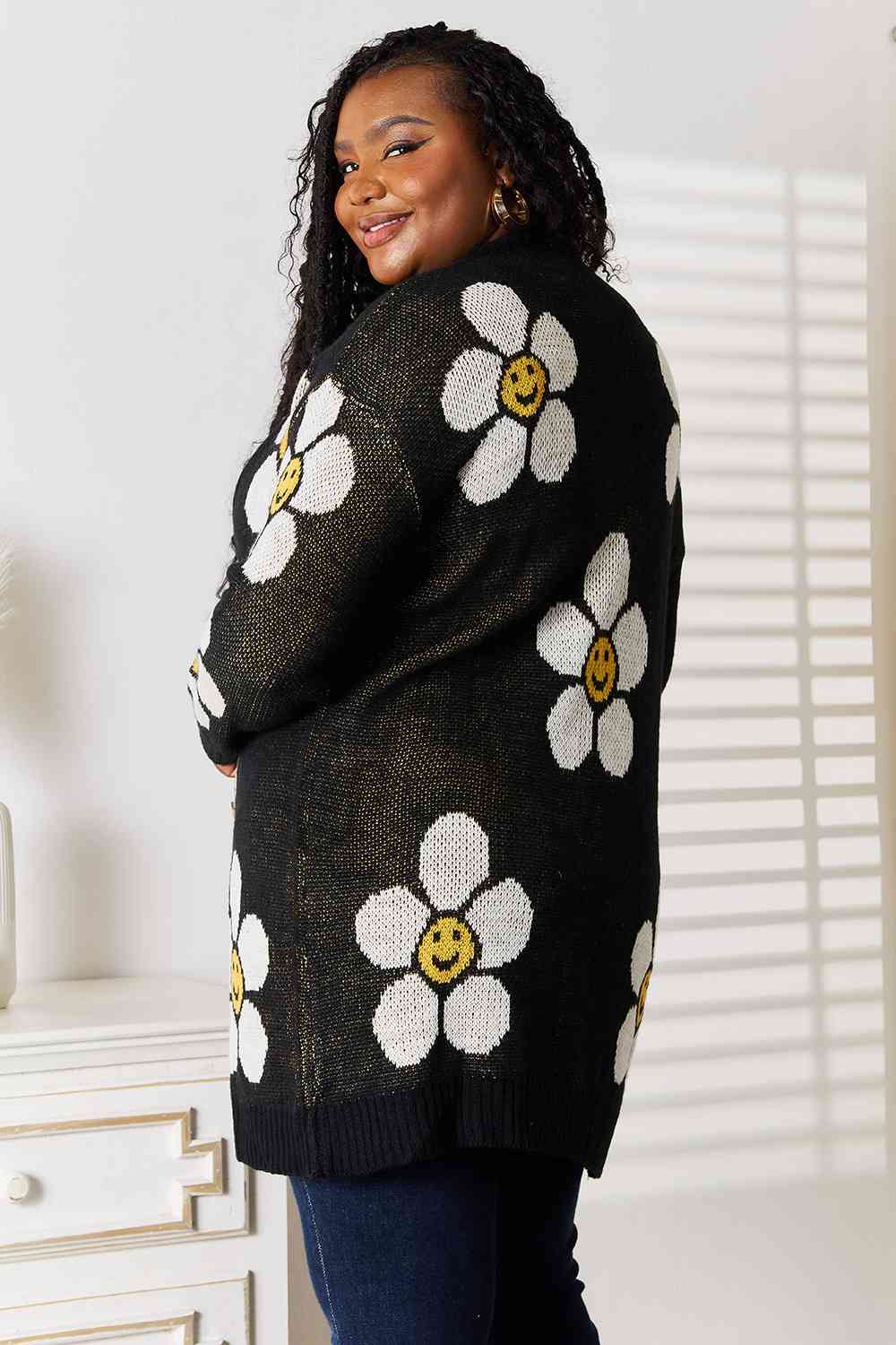  Floral Button Down Longline Cardigan Bazaarbey