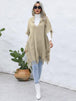 Fringe Trim Buttoned Hooded Poncho Bazaarbey