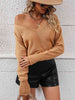V-Neck Dropped Shoulder Long Sleeve Knit Top Bazaarbey