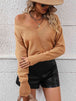 V-Neck Dropped Shoulder Long Sleeve Knit Top Bazaarbey