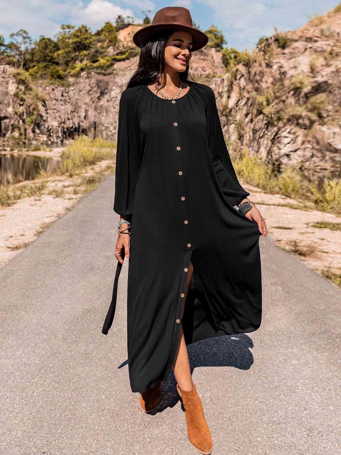 Long Sleeve Round Neck Dress -BazaarBey - www.shopbazaarbey.com