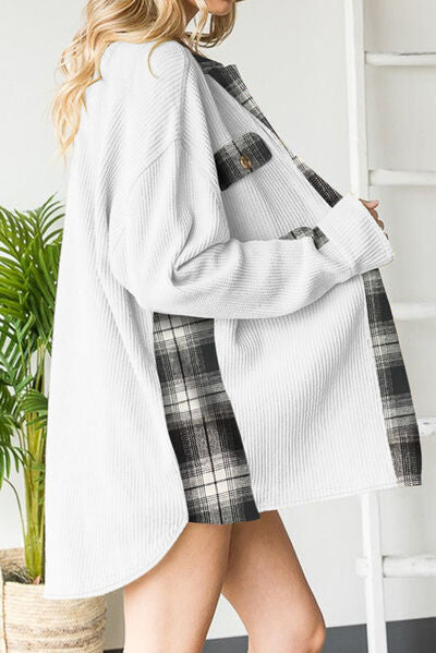 Plaid Button Down Collared Jacket Trendsi
