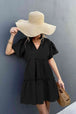Frill Trim Smocked Tie Neck Dress -BazaarBey - www.shopbazaarbey.com