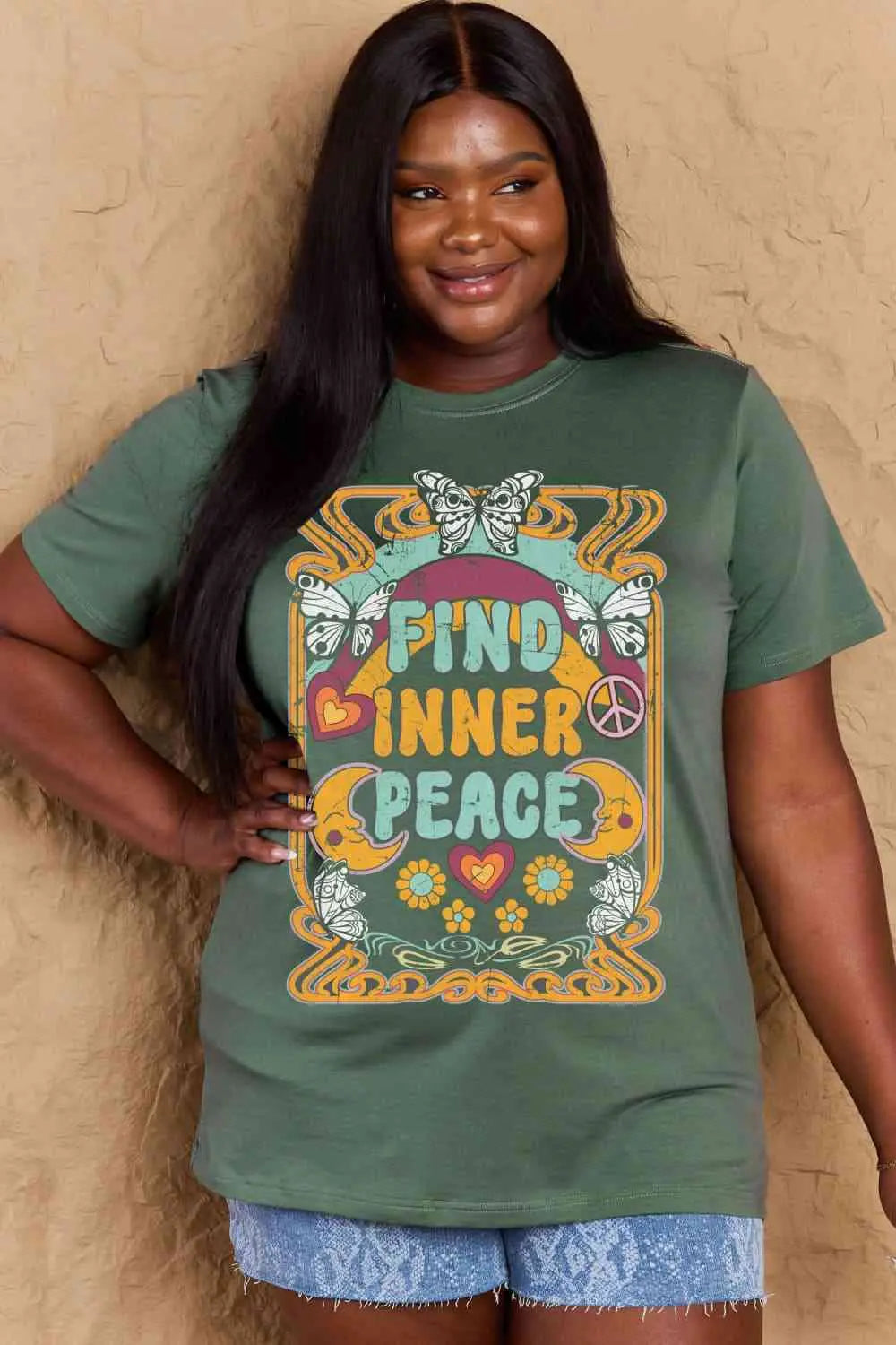 Full Size FIND INNER PEACE Graphic Cotton T-Shirt Bazaarbey