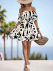 Printed Off-Shoulder Smocked Waist Dress -BazaarBey - www.shopbazaarbey.com