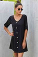 Buttoned V-Neck Dress -BazaarBey - www.shopbazaarbey.com