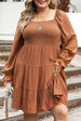 Plus Size Smocked Square Neck Tiered Dress -BazaarBey - www.shopbazaarbey.com