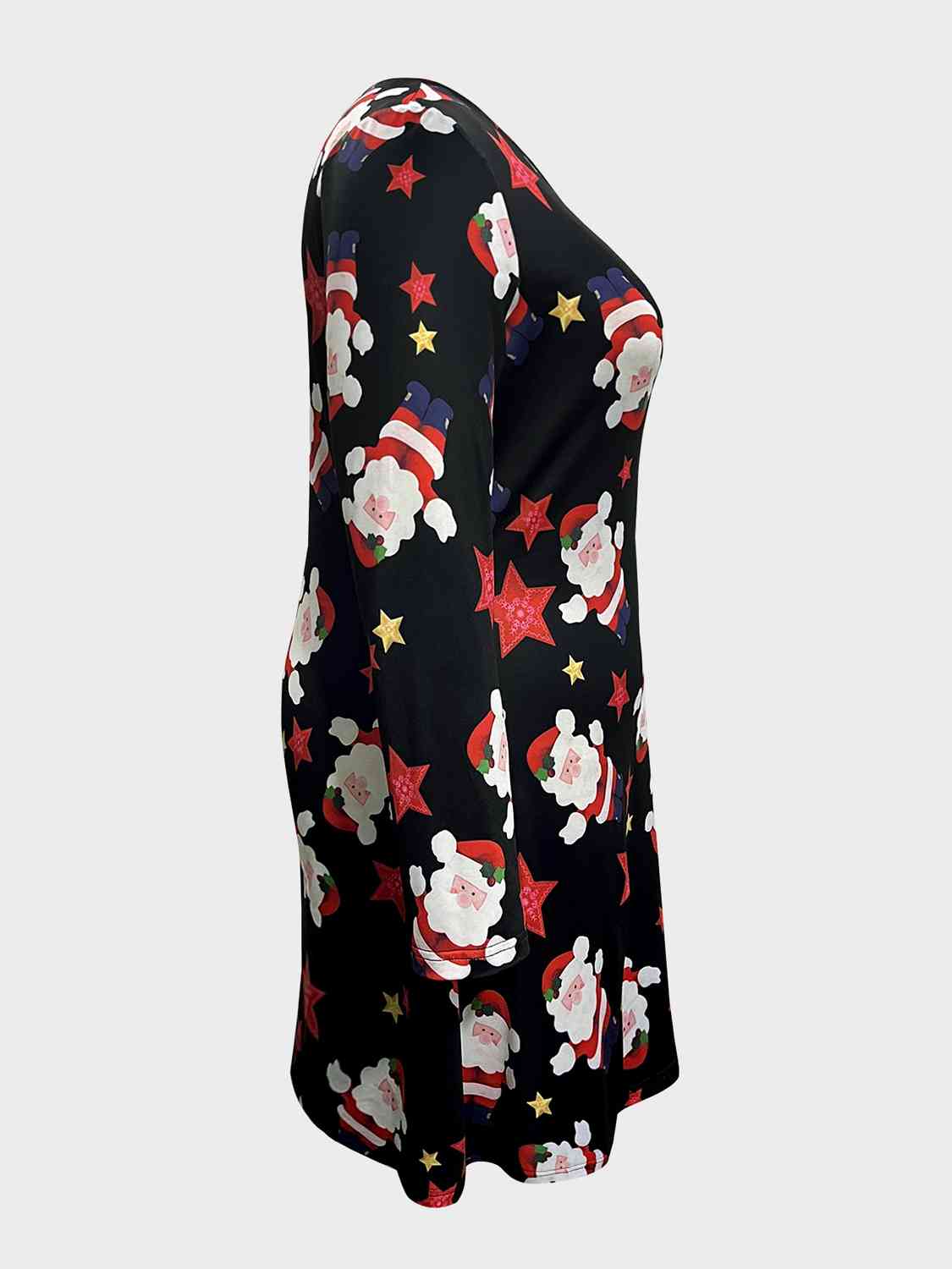Plus Size Santa Printed Round Neck Dress -BazaarBey - www.shopbazaarbey.com