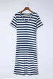 Striped V-Neck Short Sleeve Side Slit Dress -BazaarBey - www.shopbazaarbey.com