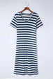Striped V-Neck Short Sleeve Side Slit Dress -BazaarBey - www.shopbazaarbey.com