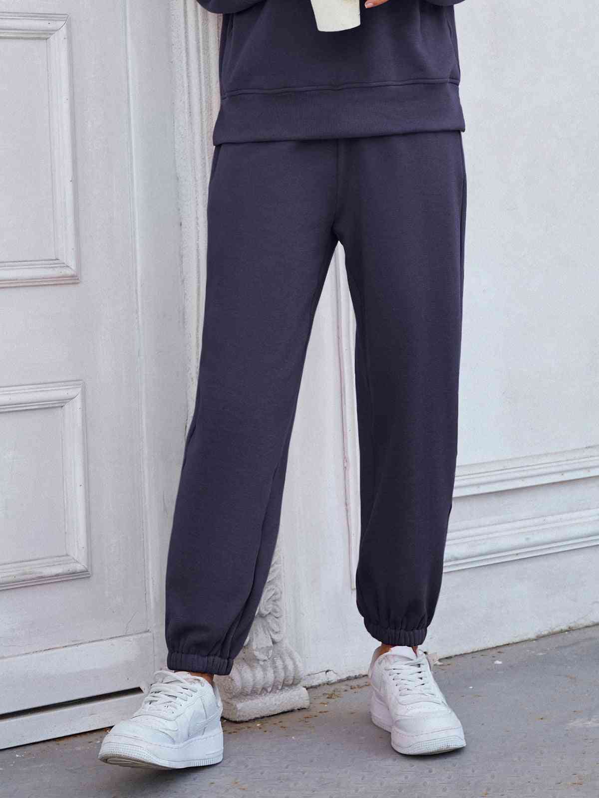 Elastic Waist Joggers with Pockets Bazaarbey