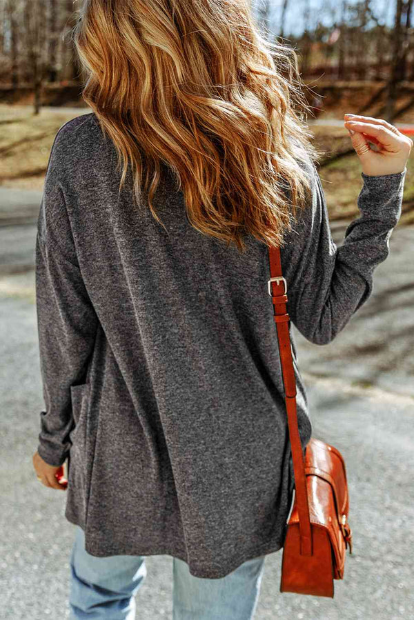 Long Sleeve Dropped Shoulder Cardigan with Pocket Bazaarbey