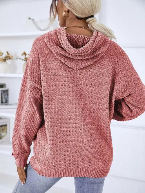 Texture Drawstring Long Sleeve Hooded Sweater Bazaarbey