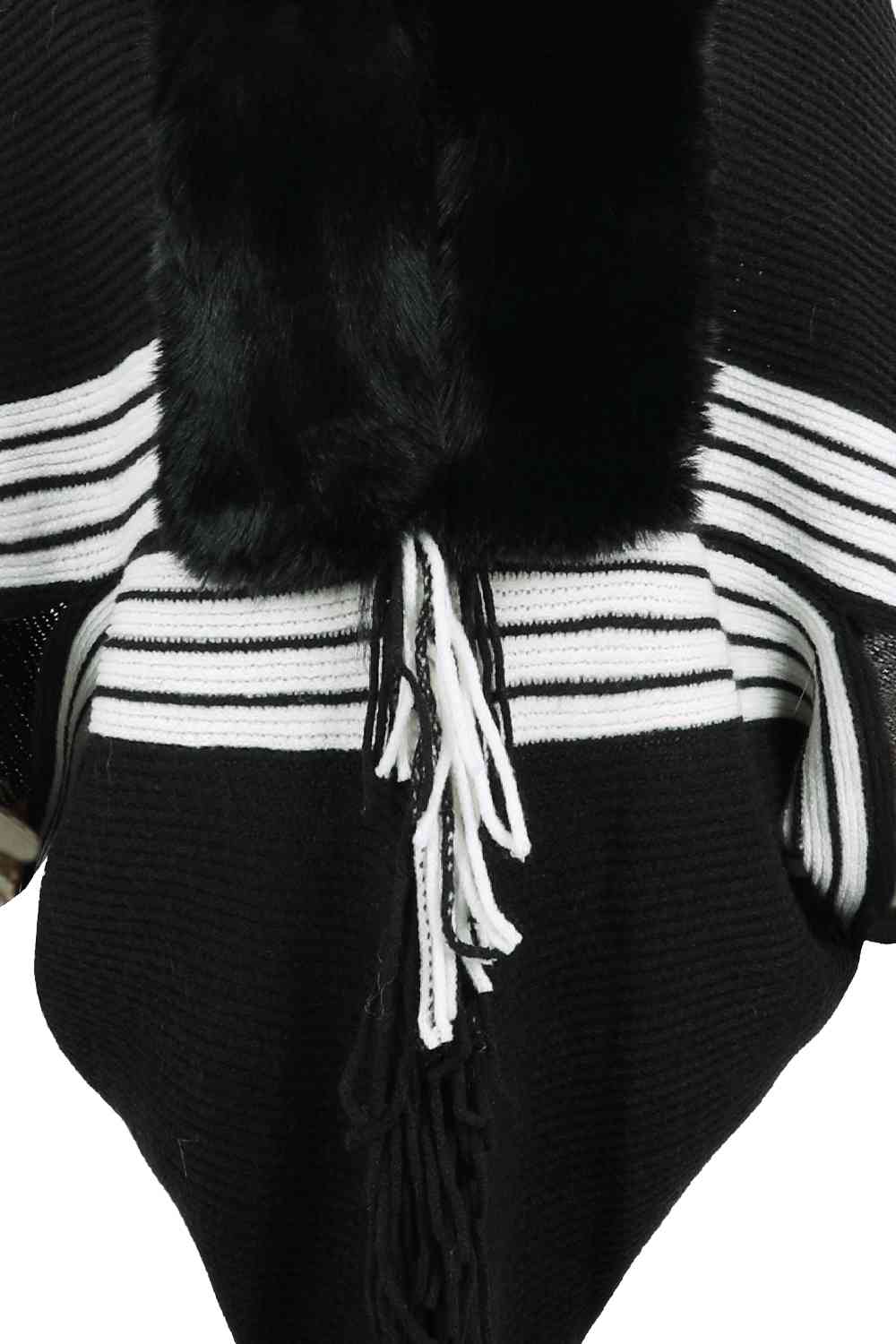 Striped Fringe Detail Long Sleeve Poncho Bazaarbey
