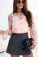 BazaarBey Flower Dotted Ruffled Sleeve Mesh Top Trendsi