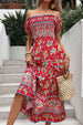 Floral Off-Shoulder Smocked Midi Dress -BazaarBey - www.shopbazaarbey.com