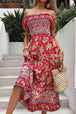 Floral Off-Shoulder Smocked Midi Dress -BazaarBey - www.shopbazaarbey.com